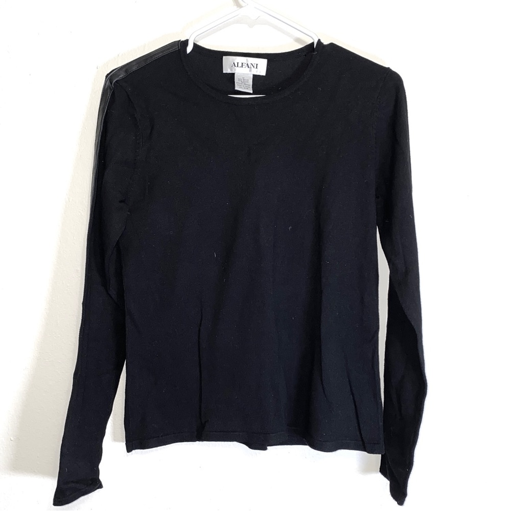 Alfani Lightweight Sweater w/ Leather Trim
